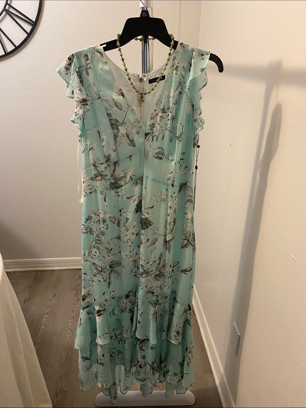 Tommy Hilfiger Mint Green Floral Ruffle Maxi Dress